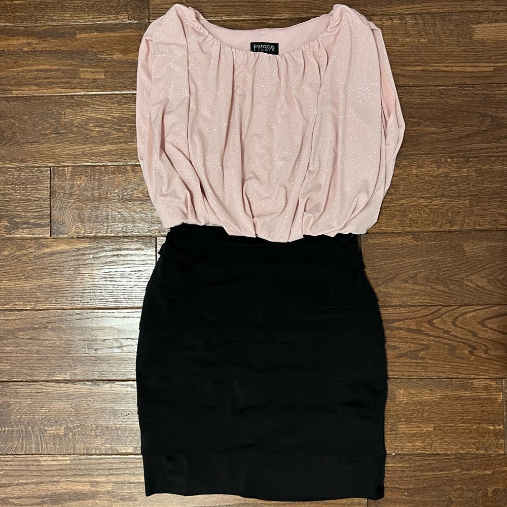 Pink Glitter & Black Cocktail Dress